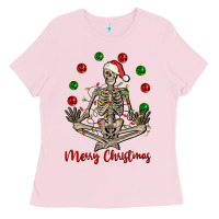Bubblegum Pink Merry Christmas skeleton Ladies Tee - NancyCooperArtShop