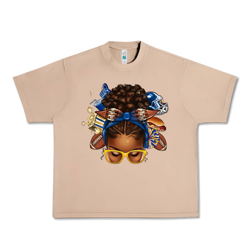 Blue And Gold American Football Afro Messy Bun Urban Heavy Tee by texasbilliewilder | Teevron