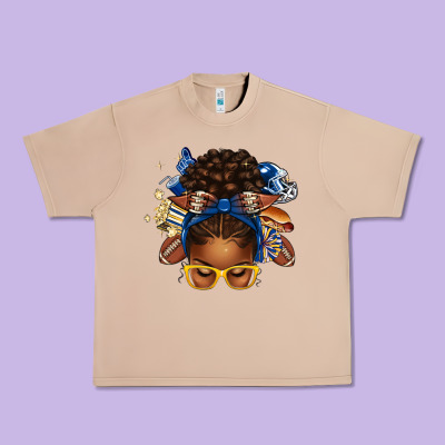Blue And Gold American Football Afro Messy Bun Urban Heavy Tee Designed By Texasbilliewilder