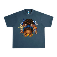 Midnight Navy blue and gold american football afro messy bun Urban Heavy Tee - texasbilliewilder
