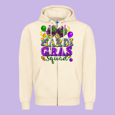 Mardi Gras Squad Zipper Hoodie Designed By Fadigitalartstudio