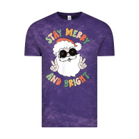 Funny Groovy Stay Merry And Bright Christmas Santa Claus T Shirt Vintage Tee | Teevron