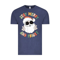 Vintage Denim funny groovy stay merry and bright christmas santa claus t shirt Vintage Tee - ArtMosaic