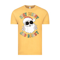 Vintage Mustard funny groovy stay merry and bright christmas santa claus t shirt Vintage Tee - ArtMosaic