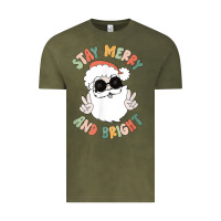 Vintage Olive funny groovy stay merry and bright christmas santa claus t shirt Vintage Tee - ArtMosaic