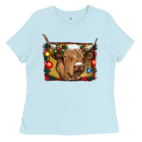 Baby Blue highland cow christmas Ladies Tee - RanaPortraitStore