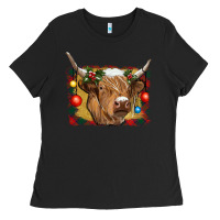 Black highland cow christmas Ladies Tee - RanaPortraitStore