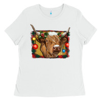 White highland cow christmas Ladies Tee - RanaPortraitStore