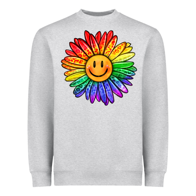 Rainbow Smiley Face Sunflower Heavyweight Sweatshirt by OliviaCreatesArt | Teevron