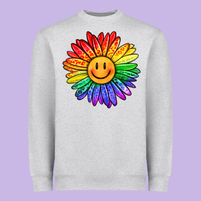 Rainbow Smiley Face Sunflower Heavyweight Sweatshirt Designed By Oliviacreatesart