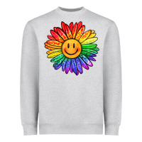 Heather Grey rainbow smiley face sunflower Heavyweight Sweatshirt - OliviaCreatesArt
