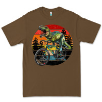 Cacao t rex dinosaur riding bicycle with retro forest sunset Premium Tee - RanaPortraitStore