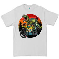 Dove Grey t rex dinosaur riding bicycle with retro forest sunset Premium Tee - RanaPortraitStore