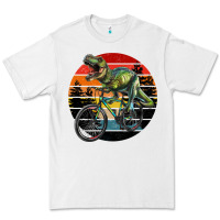 White t rex dinosaur riding bicycle with retro forest sunset Premium Tee - RanaPortraitStore