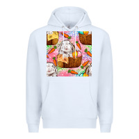 White Easter Bunny With Hamper Seamless Pattern Premium Hoodie - BundleAndBundleShop
