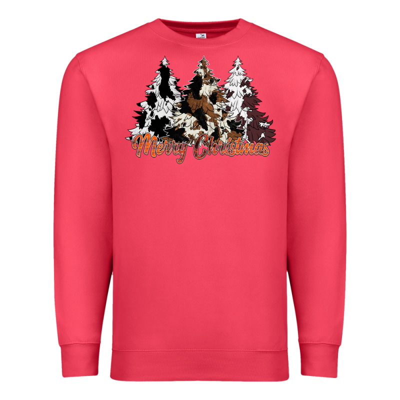 Merry Christmas Cowhide Trees Premium Sweatshirt by CowhideDigitalArt | Teevron