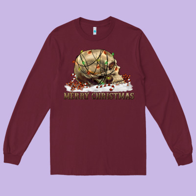 Merry Christmas Skull Long Sleeve Tee Designed By Ranaportraitstore