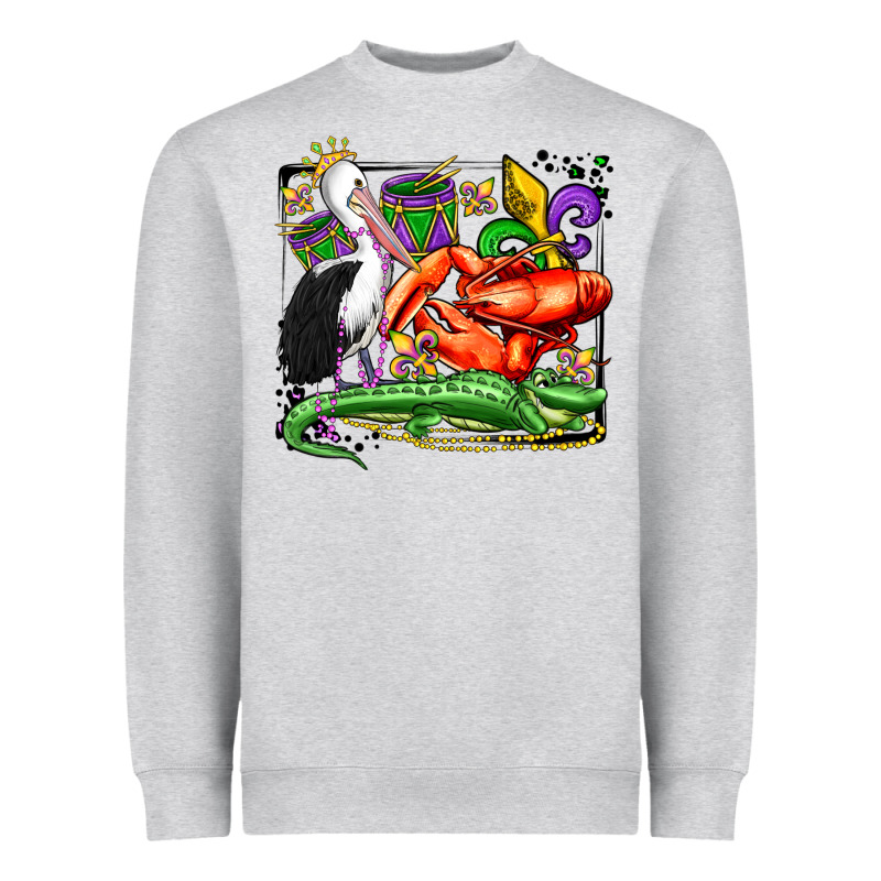 Mardi Gras Pelican Crawfish Crocodile Heavyweight Sweatshirt by OliviaCreatesArt | Teevron