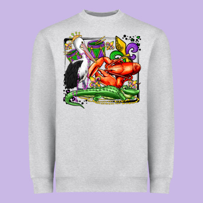 Mardi Gras Pelican Crawfish Crocodile Heavyweight Sweatshirt Designed By Oliviacreatesart
