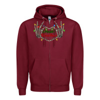 Burgundy spooky christmas skeleton hands Zipper Hoodie - FaDigitalArtStudio
