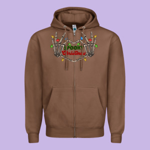 Spooky Christmas Skeleton Hands Zipper Hoodie Designed By Fadigitalartstudio