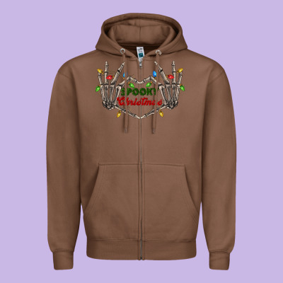 Spooky Christmas Skeleton Hands Zipper Hoodie Designed By Fadigitalartstudio