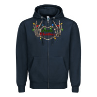 Navy spooky christmas skeleton hands Zipper Hoodie - FaDigitalArtStudio