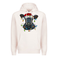 Pale Pink christmas baby black angus calf with lights Premium Hoodie - RanaPortraitStore