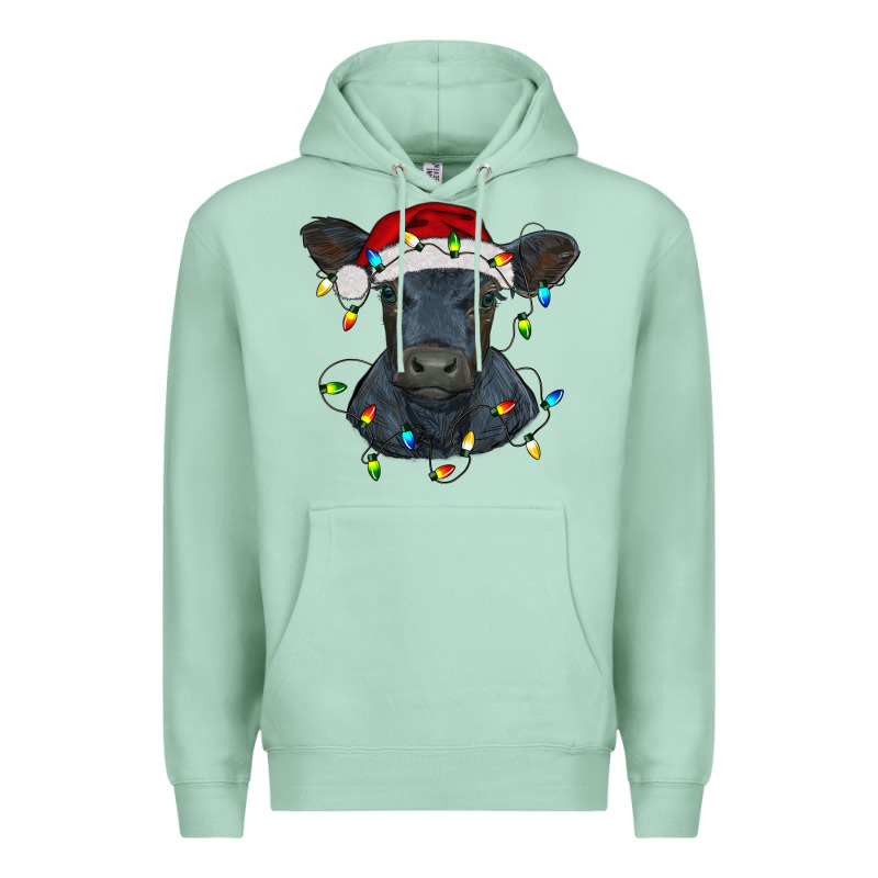 Christmas Baby Black Angus Calf With Lights Premium Hoodie by RanaPortraitStore | Teevron