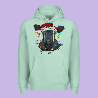Christmas Baby Black Angus Calf With Lights Premium Hoodie Designed By Ranaportraitstore