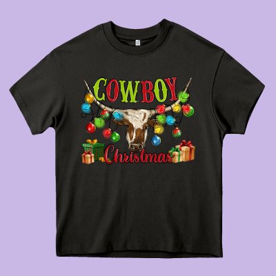 Cowboy Christmas Heavy Core Tee Designed By Maliassmallbusiness