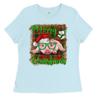 Baby Blue merry christmas baby pig Ladies Tee - RanaPortraitStore