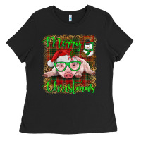 Black merry christmas baby pig Ladies Tee - RanaPortraitStore