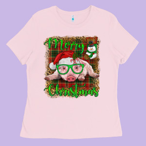 Merry Christmas Baby Pig Ladies Tee Designed By Ranaportraitstore