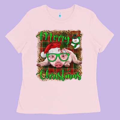 Merry Christmas Baby Pig Ladies Tee Designed By Ranaportraitstore