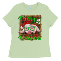 Matcha merry christmas baby pig Ladies Tee - RanaPortraitStore