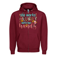 Burgundy she works willingly with her hands Zipper Hoodie - FaDigitalArtStudio