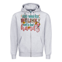 Heather Grey she works willingly with her hands Zipper Hoodie - FaDigitalArtStudio