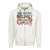 Oatmeal Heather she works willingly with her hands Zipper Hoodie - FaDigitalArtStudio