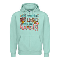 Seafoam she works willingly with her hands Zipper Hoodie - FaDigitalArtStudio