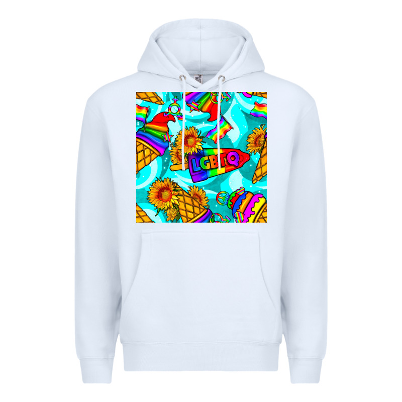 Pride Lgbtq Ice Cream And Sunflowers Seamless Premium Hoodie by BundleAndBundleShop | Teevron