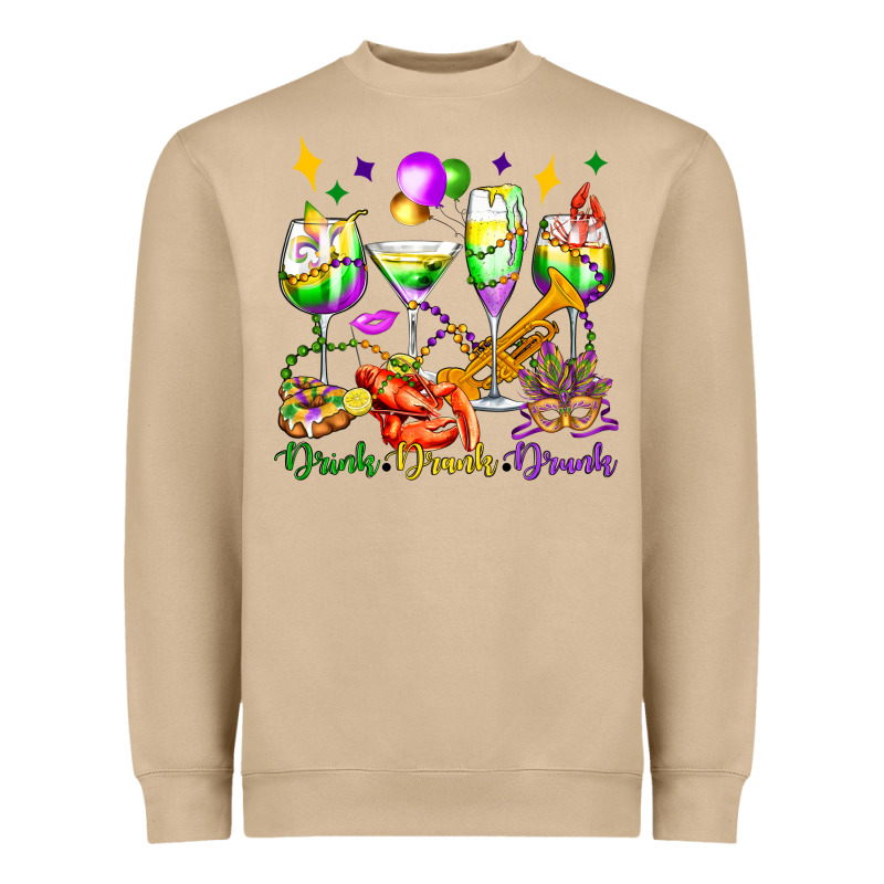 Drink Drank Drunk Mardi Gras Wine Glasses Olivia Heavyweight Sweatshirt by OliviaCreatesArt | Teevron