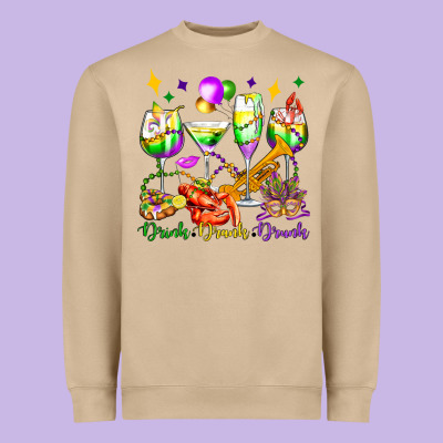 Drink Drank Drunk Mardi Gras Wine Glasses Olivia Heavyweight Sweatshirt Designed By Oliviacreatesart