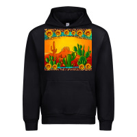 Black desert sunset with cactus sunflowers and leopard Urban Hoodie - Artiststas