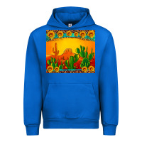 Cobalt desert sunset with cactus sunflowers and leopard Urban Hoodie - Artiststas