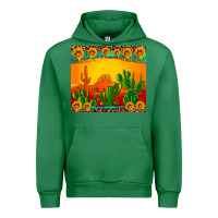 Emerald desert sunset with cactus sunflowers and leopard Urban Hoodie - Artiststas
