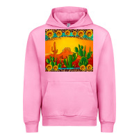 Fuchsia Pink desert sunset with cactus sunflowers and leopard Urban Hoodie - Artiststas