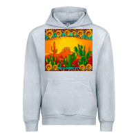 Heather Grey desert sunset with cactus sunflowers and leopard Urban Hoodie - Artiststas