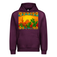 Mauve Wine desert sunset with cactus sunflowers and leopard Urban Hoodie - Artiststas