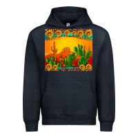 Navy desert sunset with cactus sunflowers and leopard Urban Hoodie - Artiststas